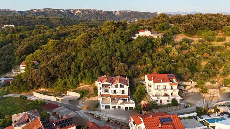 Apartments Palit Rab — drone aerial golden hour view