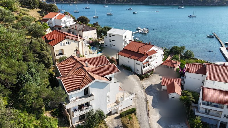 Apartments Palit Rab — aerial view with Adriatic sea and sailboats